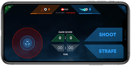 RoboSoccer companion app — shoot, strafe, and live game score