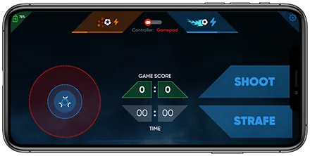 RoboSoccer companion app — shoot, strafe, and live game score